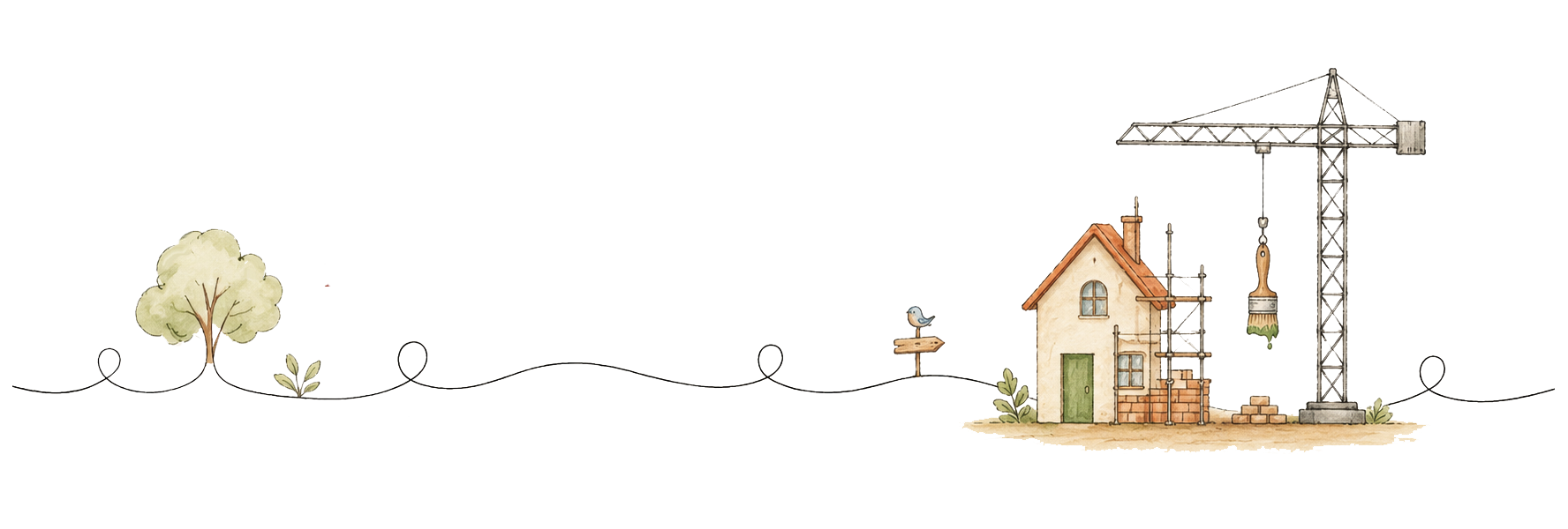 Illustration eines im Aufbau befindlichen Dorfes mit Baukran als Hintergrundgrafik für den Förderbereich.