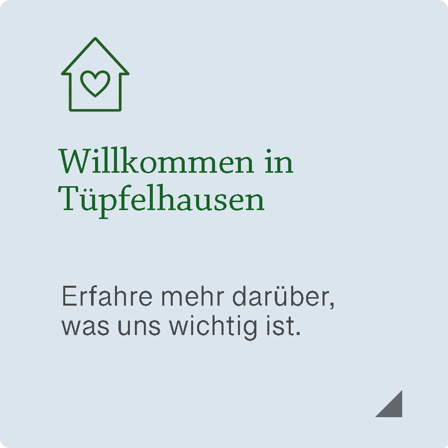 Willkommenskachel des Vereins Tüpfelhausen. Sie lädt dazu ein, den Verein, seine Werte und die Menschen dahinter kennenzulernen.