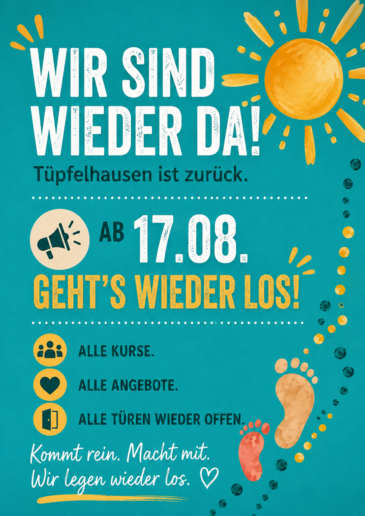 Plakat zur Sommerschließzeit von Tüpfelhausen mit Zeitraum vom 27. Juli bis 14. August 2026.
