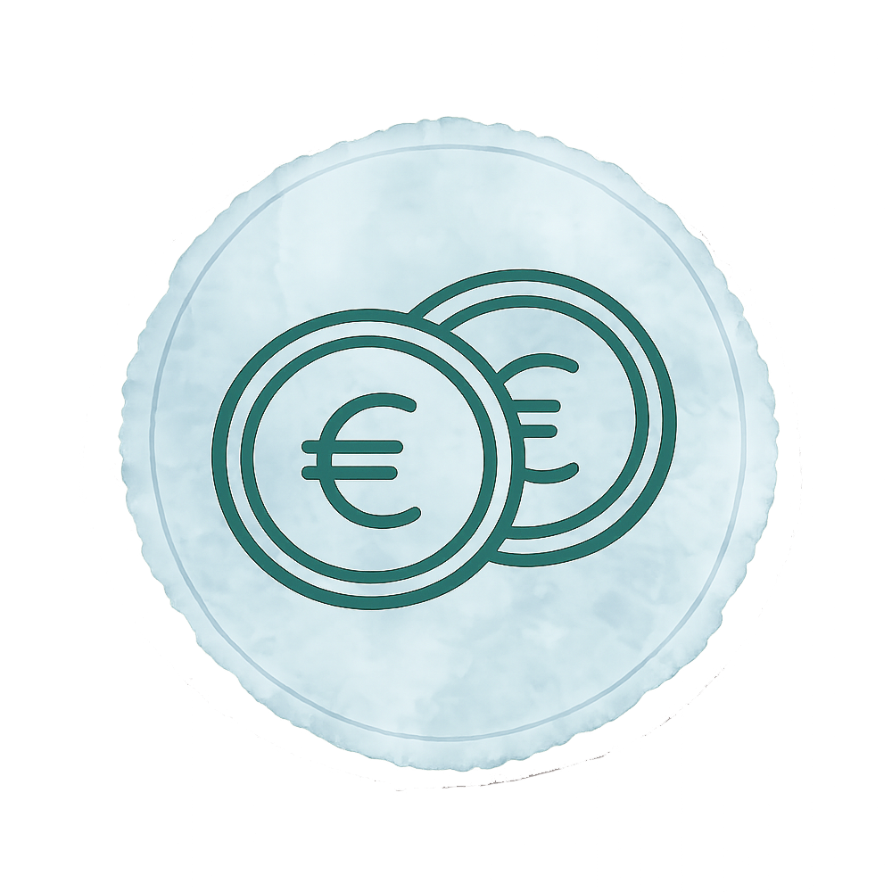 Symbol für die Kursgebühr: zwei Münzen mit Eurozeichen